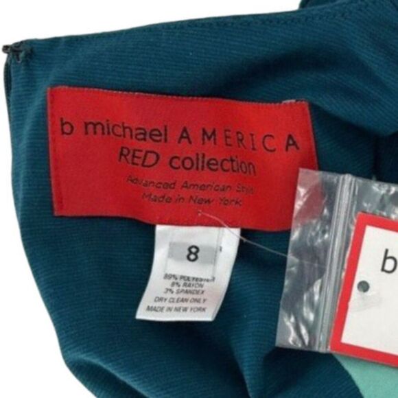 B Michael America Red Collection V Neck Long Sleeve Midi Dress Teal NWT Size 8 - Picture 6 of 13